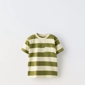 Zara Kids Green Striped Short Sleeve Tee